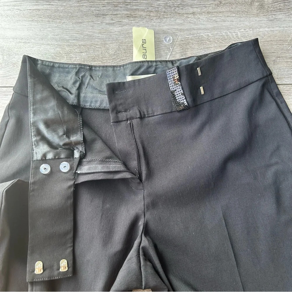 NWT Laura Black Stretch Sequins Accents Wide Leg Pants with Slits Made in Canada - Picture 5 of 13